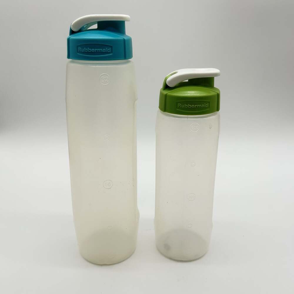 Rubbermaid Plastic Water Bottle Chug Flip Top Lid Blue 32oz Green 20 Oz